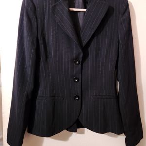 Tristan & Iseut pinstrip set skirt suit black with blue strips size S nwot